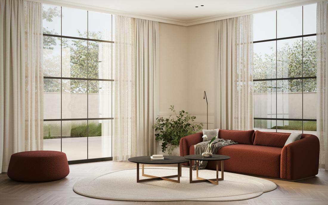 ATHENA SOFA - AXIS COFFEE TABLE - DROPS POUF